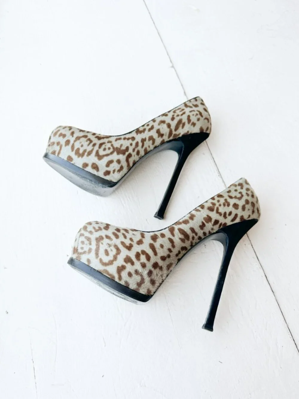 Yves Saint Laurent Tribtoo Leopard Pony Hair Heels - Size 40.5